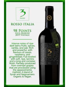 Three Passo Rosso Italian Organic Red Wine (Luca Maroni: 98 pts)