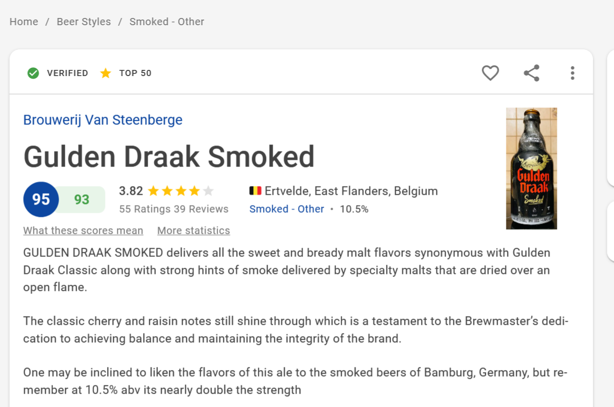Gulden Draak Smoked (Ratebeer: 95 pts)(330ml x 1)