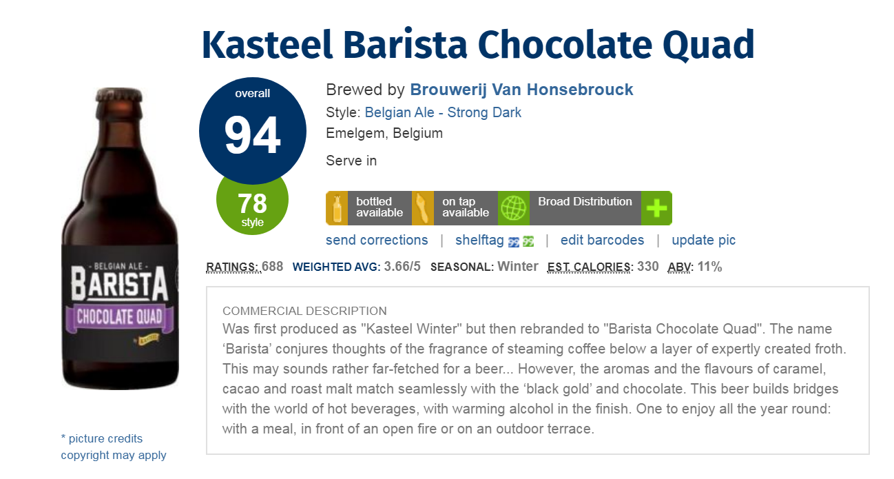 Kasteel Barista Chocolate Quad 330ml x 2(Ratebeer: 94 pts)